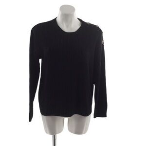 Hippie Rose Button Shoulder Black Cable Knit Sweater NWOT